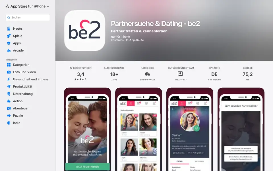 be2 Erfahrungen: App Store Österreich mit 3,4 Sternen bei 17 Bewertungen